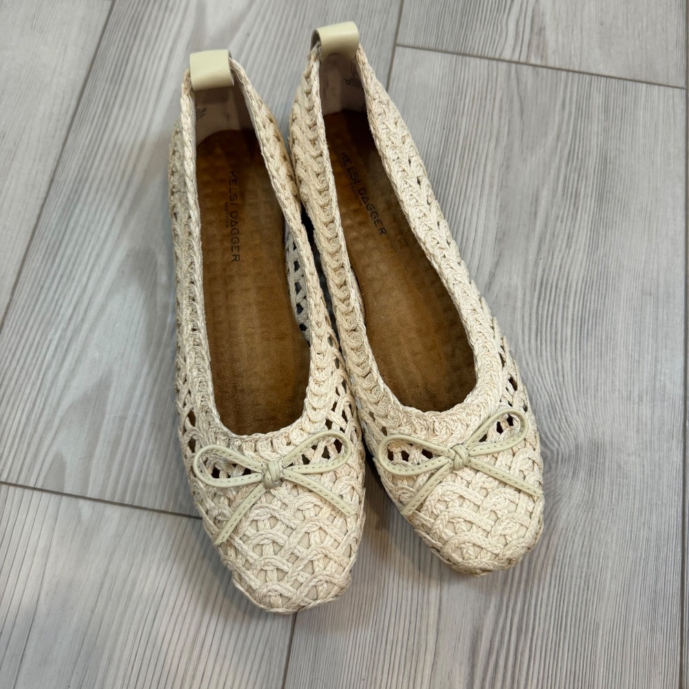 Kelsi Dagger Brooklyn Frankie Crochet Ballet Flat Cream Ivory Bow Shoes 9 - Picture 4 of 13